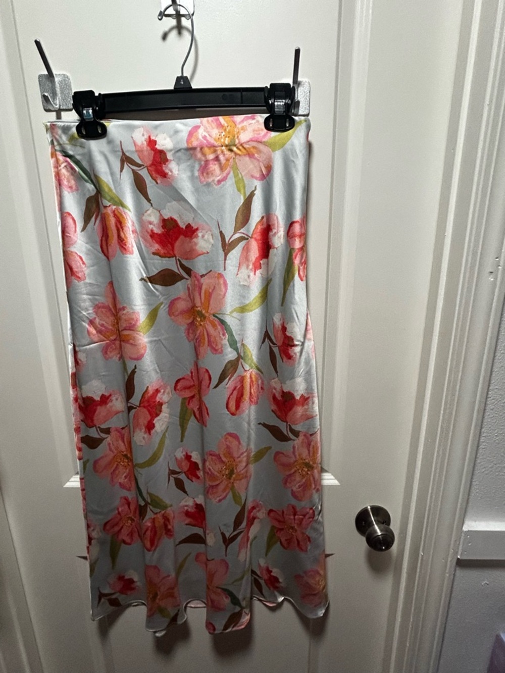 Pink Floral Satin Maxi Skirt